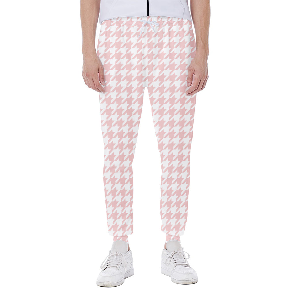 Pastel Pink And White Houndstooth Print Scuba Joggers