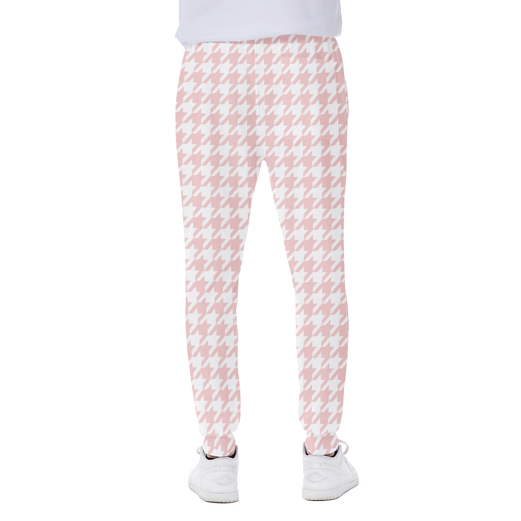 Pastel Pink And White Houndstooth Print Scuba Joggers