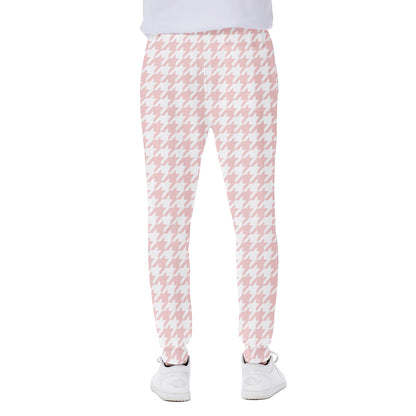 Pastel Pink And White Houndstooth Print Scuba Joggers