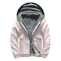 Pastel Pink And White Houndstooth Print Sherpa Lined Zip Up Hoodie