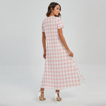 Pastel Pink And White Houndstooth Print Short Sleeve Maxi Dress
