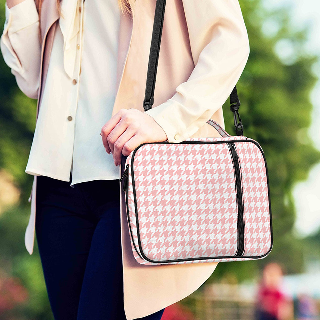 Pastel Pink And White Houndstooth Print Shoulder Strap Bible Bag