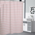 Pastel Pink And White Houndstooth Print Shower Curtain