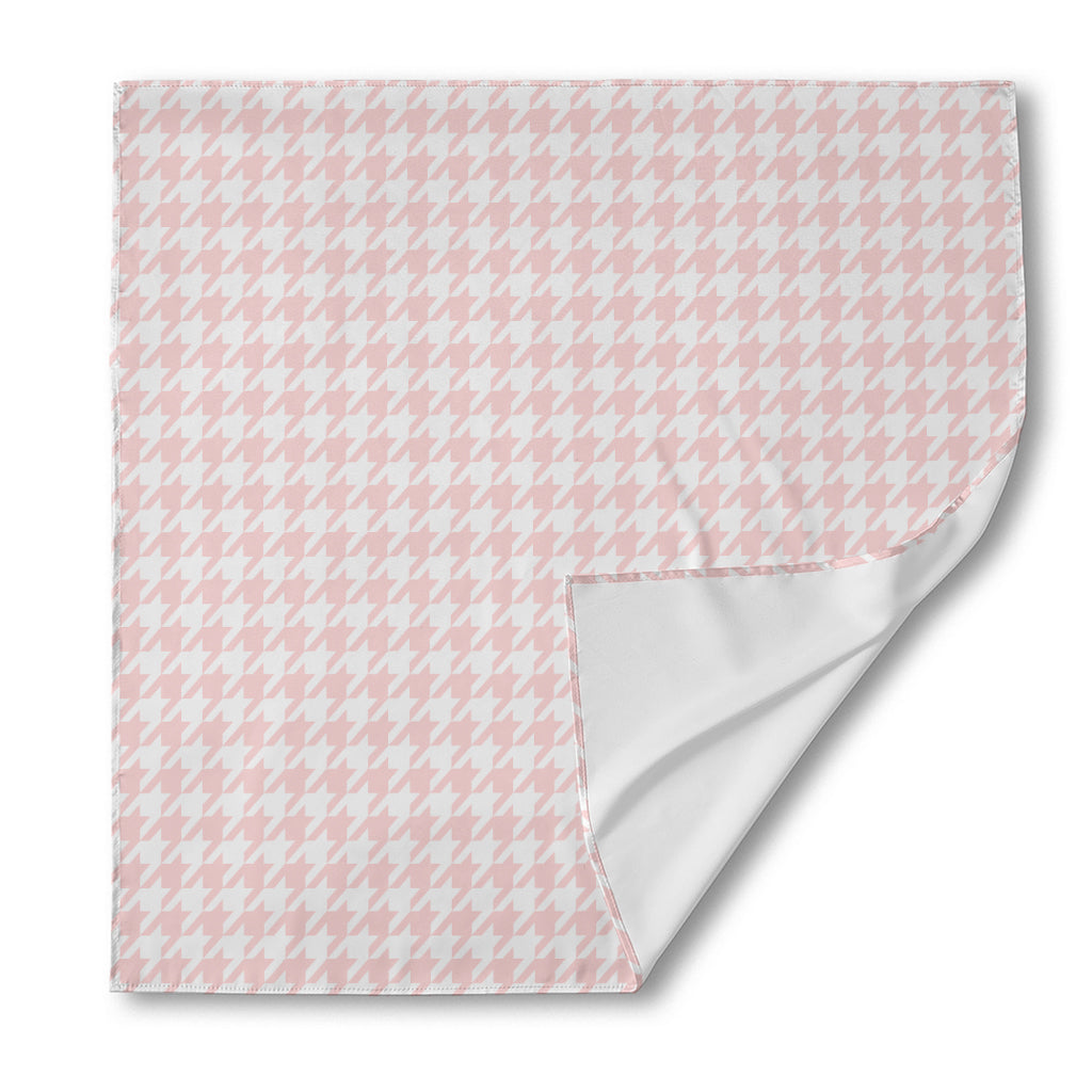 Pastel Pink And White Houndstooth Print Silk Bandana