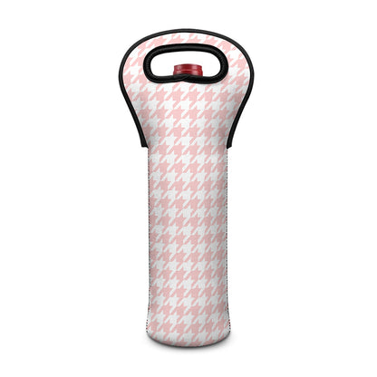 Pastel Pink And White Houndstooth Print Single Neoprene Wine Tote