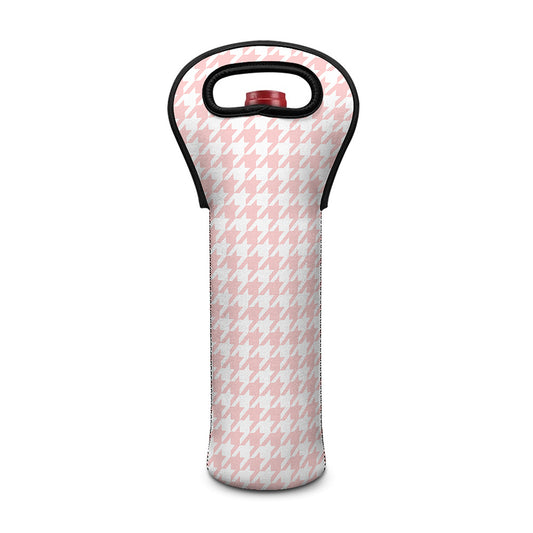Pastel Pink And White Houndstooth Print Single Neoprene Wine Tote
