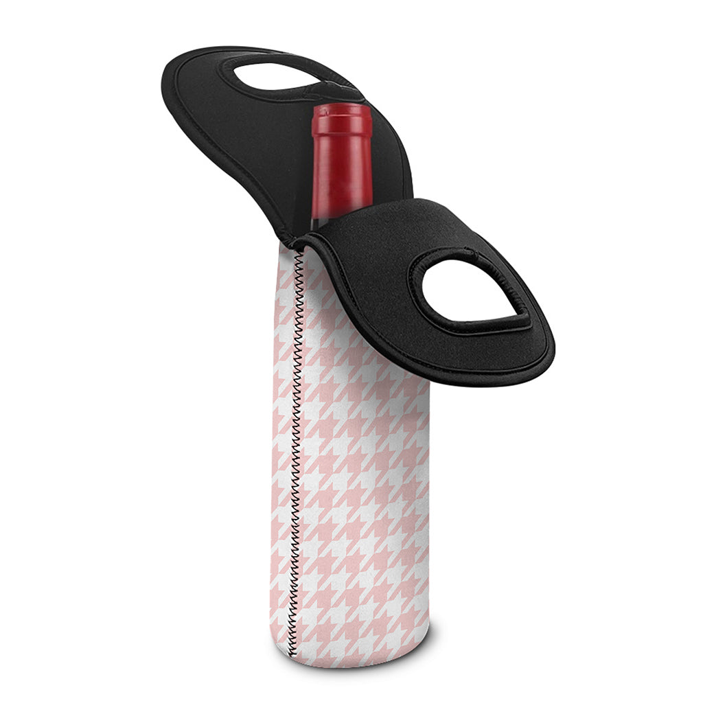 Pastel Pink And White Houndstooth Print Single Neoprene Wine Tote