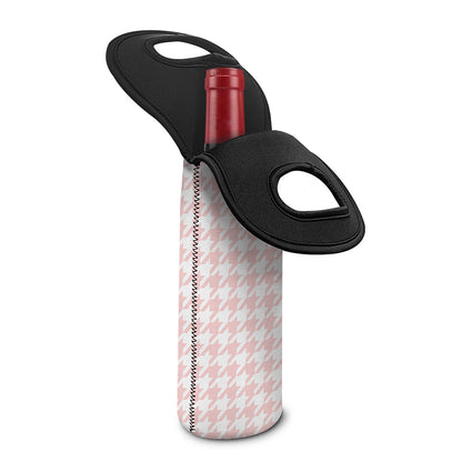 Pastel Pink And White Houndstooth Print Single Neoprene Wine Tote