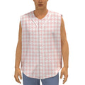 Pastel Pink And White Houndstooth Print Sleeveless Baseball Jersey