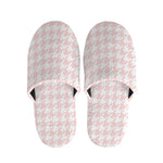 Pastel Pink And White Houndstooth Print Slippers