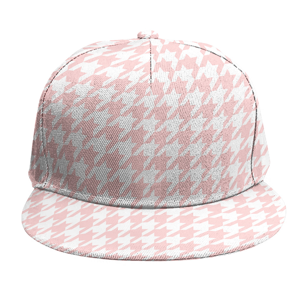 Pastel Pink And White Houndstooth Print Snapback Cap