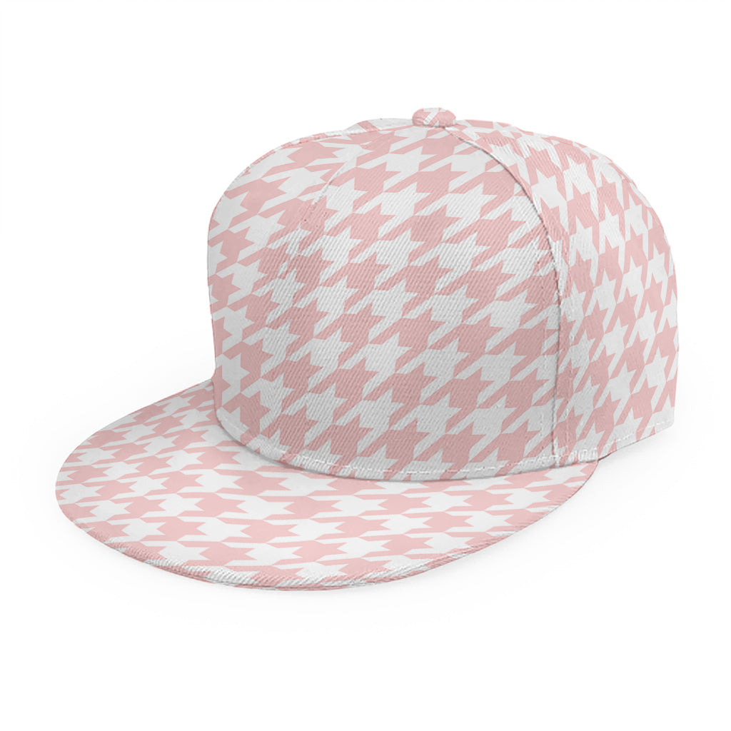 Pastel Pink And White Houndstooth Print Snapback Cap