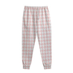Pastel Pink And White Houndstooth Print Sweatpants