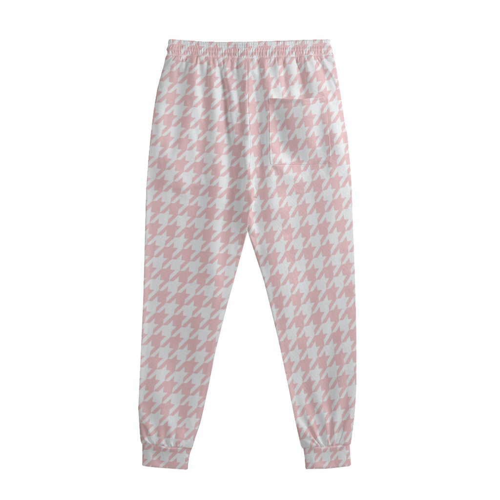 Pastel Pink And White Houndstooth Print Sweatpants