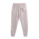 Pastel Pink And White Houndstooth Print Sweatpants