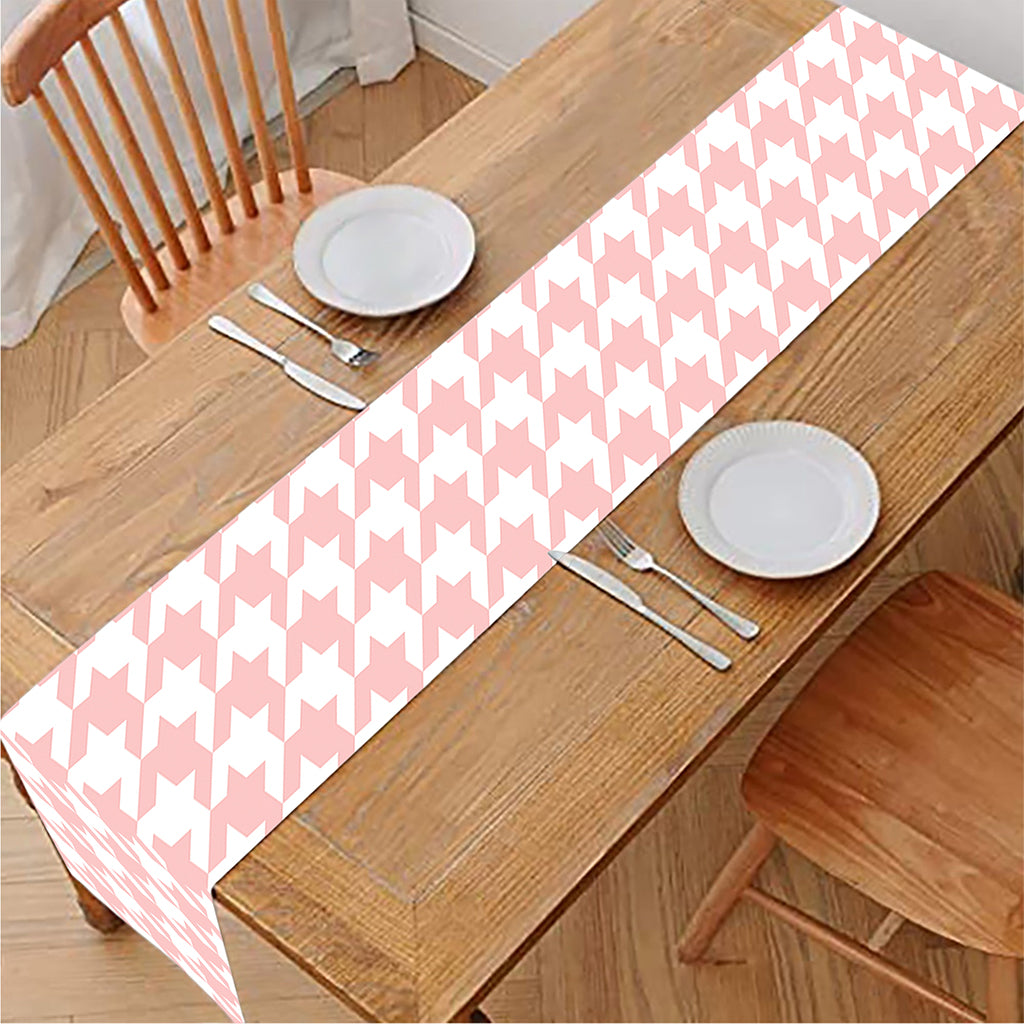 Pastel Pink And White Houndstooth Print Table Runner