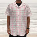 Pastel Pink And White Houndstooth Print Textured Short Sleeve Shirt
