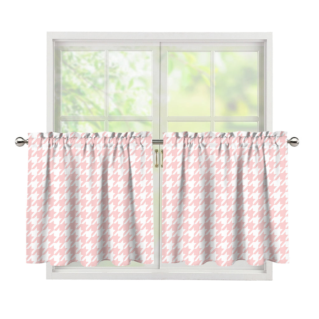 Pastel Pink And White Houndstooth Print Tier Curtains