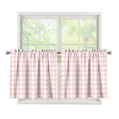 Pastel Pink And White Houndstooth Print Tier Curtains