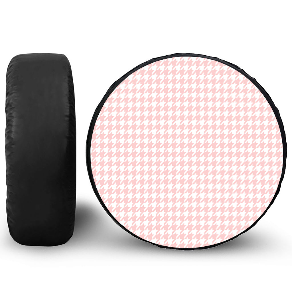 Pastel Pink And White Houndstooth Print Tire Cover
