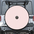Pastel Pink And White Houndstooth Print Tire Cover With Camera Hole