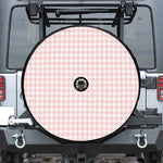 Pastel Pink And White Houndstooth Print Tire Cover With Camera Hole