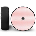 Pastel Pink And White Houndstooth Print Tire Cover With Camera Hole