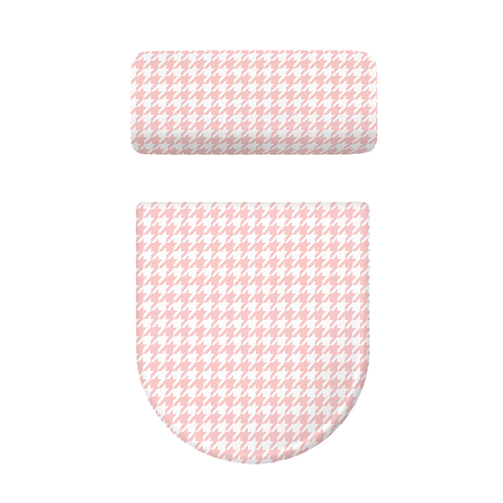 Pastel Pink And White Houndstooth Print Toilet Lid And Tank Cover Set