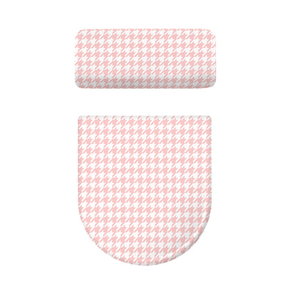 Pastel Pink And White Houndstooth Print Toilet Lid And Tank Cover Set