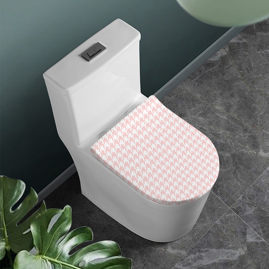 Pastel Pink And White Houndstooth Print Toilet Lid Cover