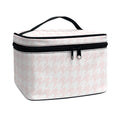 Pastel Pink And White Houndstooth Print Travel Makeup Bag