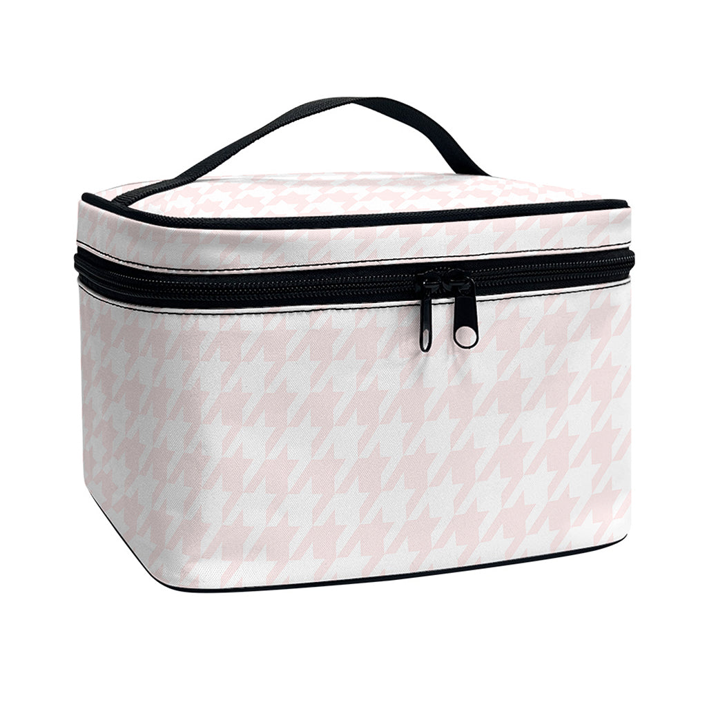 Pastel Pink And White Houndstooth Print Travel Makeup Bag