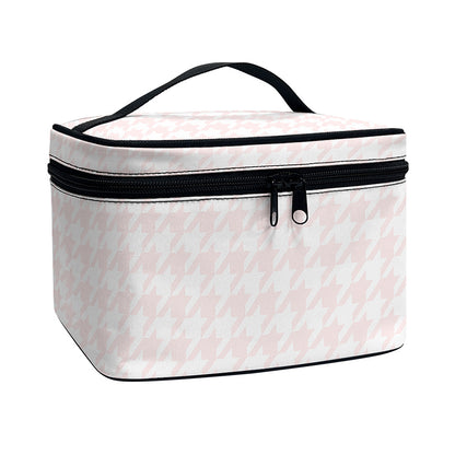 Pastel Pink And White Houndstooth Print Travel Makeup Bag