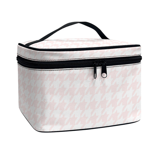 Pastel Pink And White Houndstooth Print Travel Makeup Bag