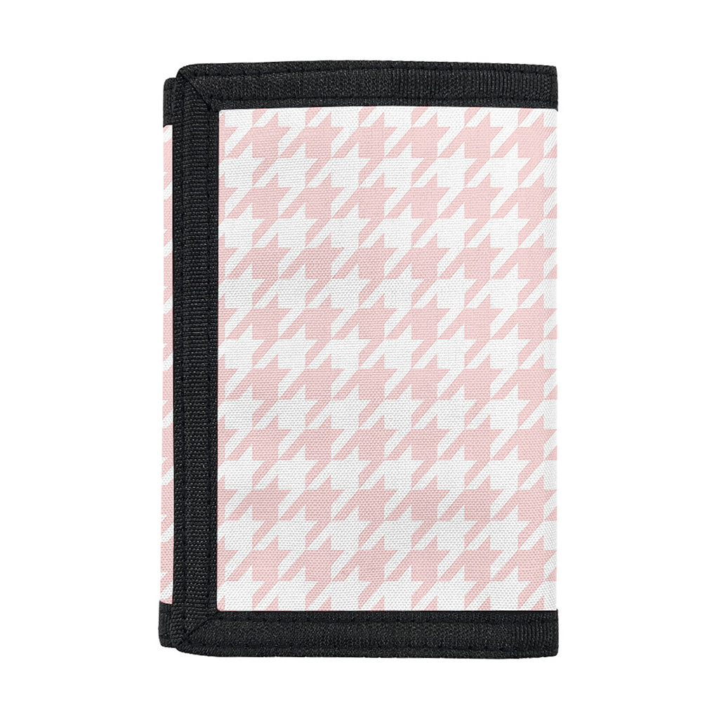 Pastel Pink And White Houndstooth Print Trifold Wallet