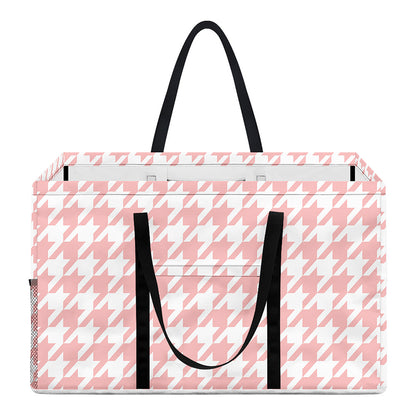 Pastel Pink And White Houndstooth Print Utility Tote Bag
