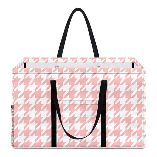 Pastel Pink And White Houndstooth Print Utility Tote Bag