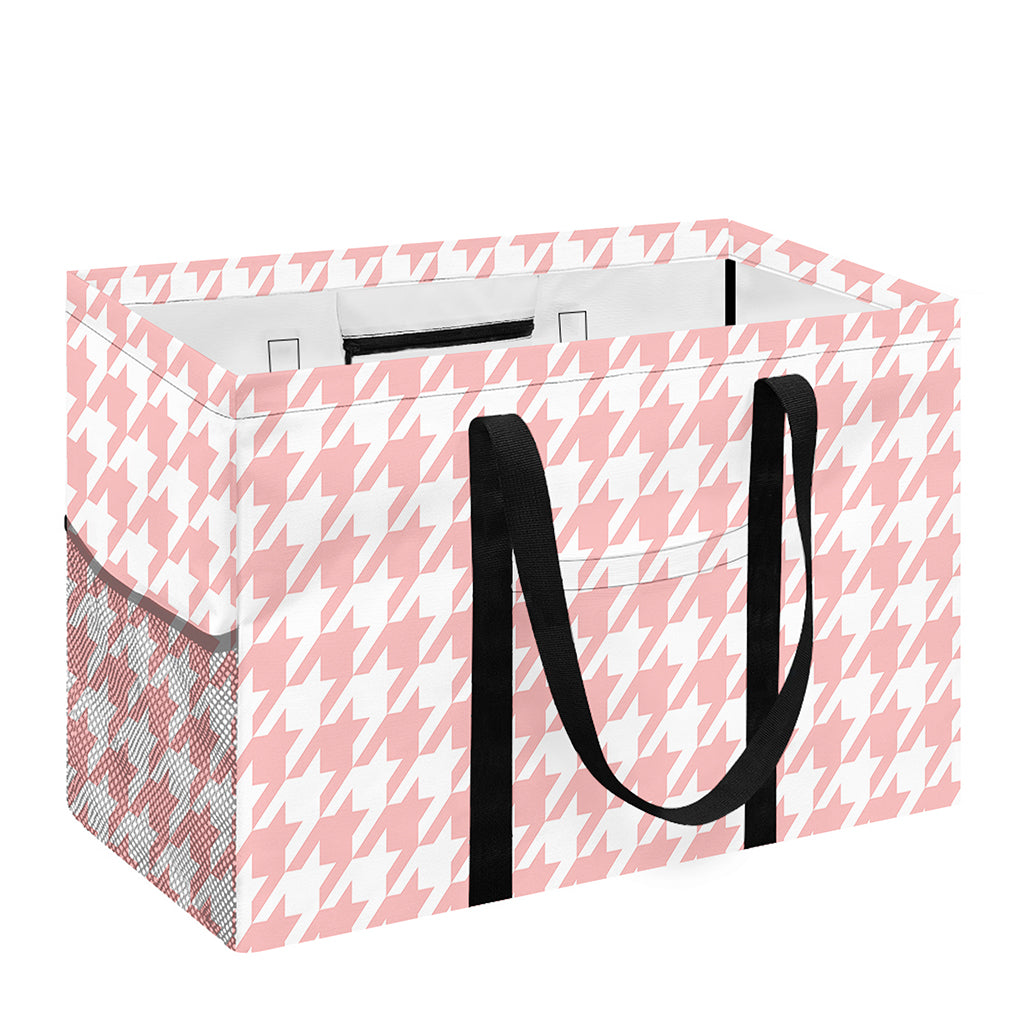 Pastel Pink And White Houndstooth Print Utility Tote Bag