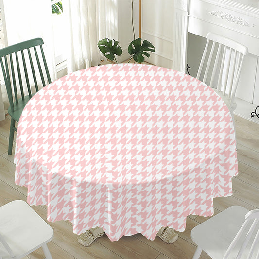 Pastel Pink And White Houndstooth Print Waterproof Round Tablecloth