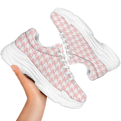 Pastel Pink And White Houndstooth Print White Chunky Shoes