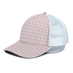 Pastel Pink And White Houndstooth Print White Mesh Trucker Cap