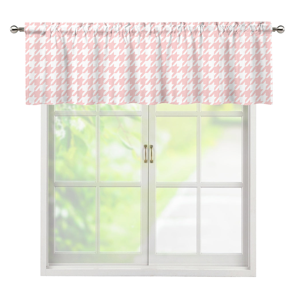 Pastel Pink And White Houndstooth Print Window Valance