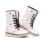 Pastel Pink And White Houndstooth Print Winter Boots