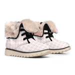 Pastel Pink And White Houndstooth Print Winter Boots