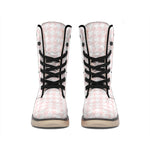 Pastel Pink And White Houndstooth Print Winter Boots