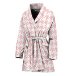 Pastel Pink And White Houndstooth Print Women's Bathrobe