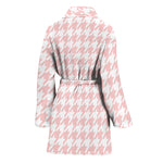Pastel Pink And White Houndstooth Print Women's Bathrobe