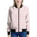 Pastel Pink And White Houndstooth Print Women's Bomber Jacket