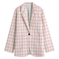 Pastel Pink And White Houndstooth Print Women's Cotton Blazer