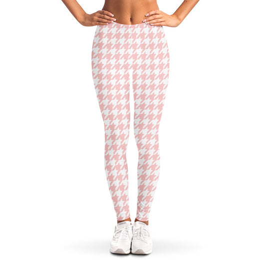 Pastel Pink And White Houndstooth Print Women's Leggings